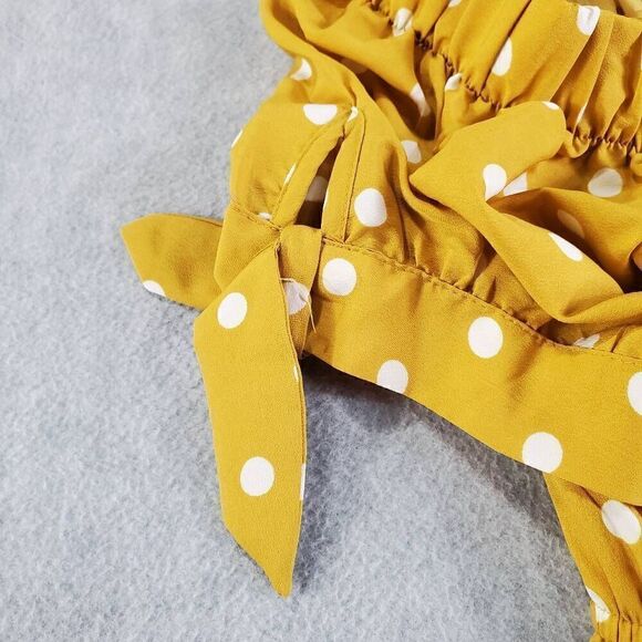 Hint Of Blush Dress Womens Large Yellow Polka Dot Tie Off Shoulder - Picture 7 of 10